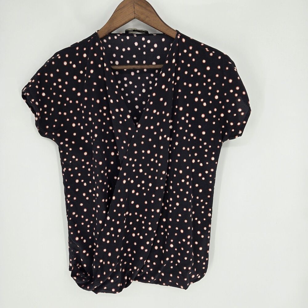 Etro Silk Blouse US 4 Dot Pattern Quiet Luxury Cap Sleeve Office Chic Neck